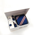 Blue and Red Silver Bold Stripe Tie & Cufflinks Set-3