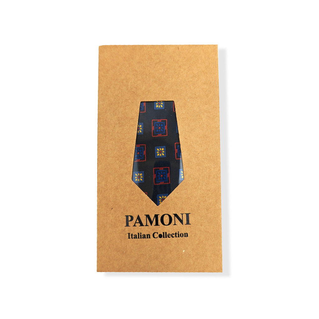 Navy Red & Yellow Squares Geometric Tie Set-0