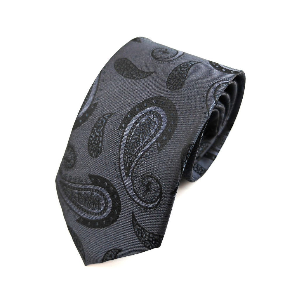 Steel Grey Paisley Tie & Pocket Square Set-1