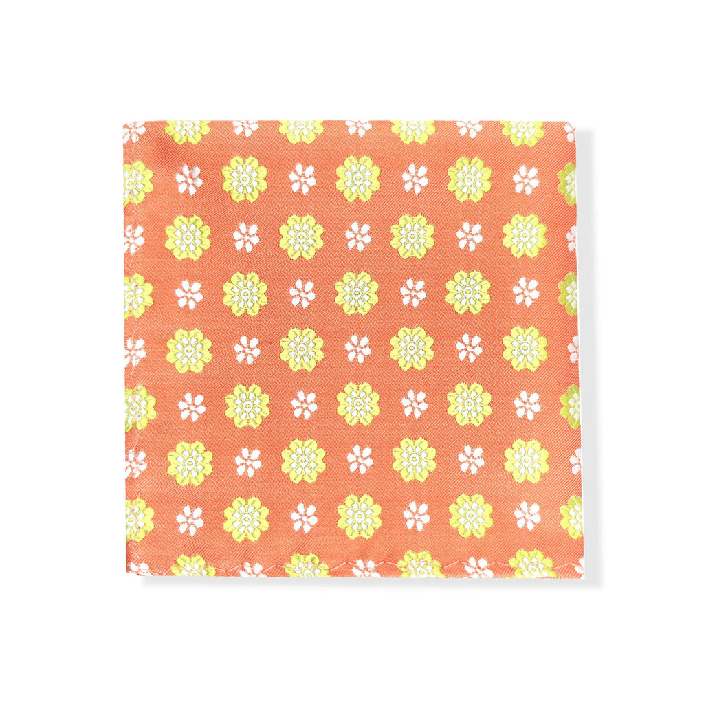 Peach Lime Flower Geometric Tie & Pocket Square Set-2