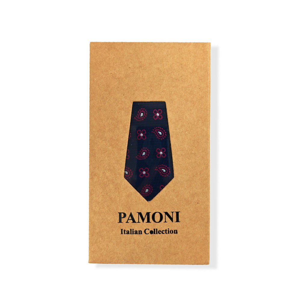Navy Magenta Geometric Tie & Pocket Square Set-0
