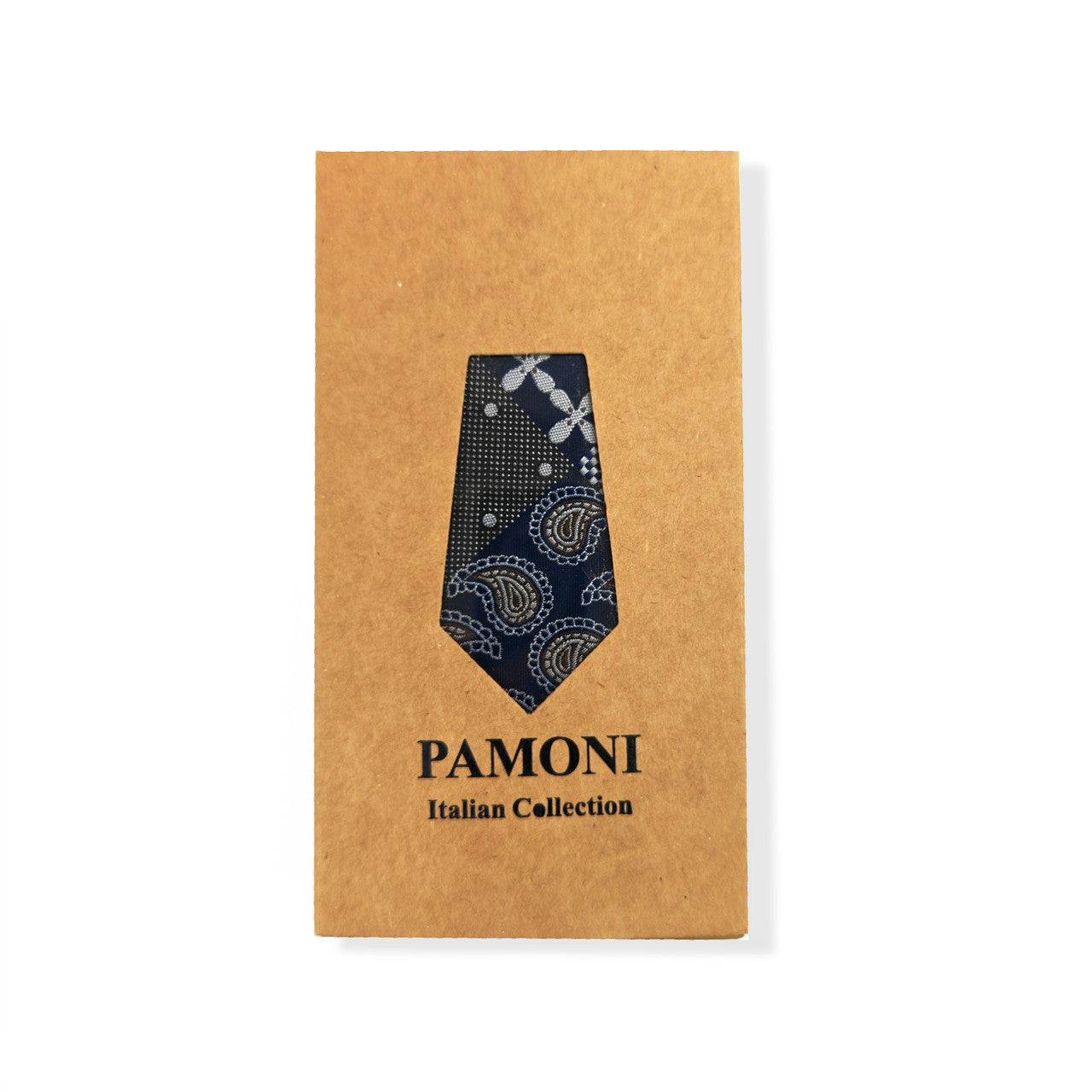 Navy Brown Paisley Check Tie & Pocket Square Set-0