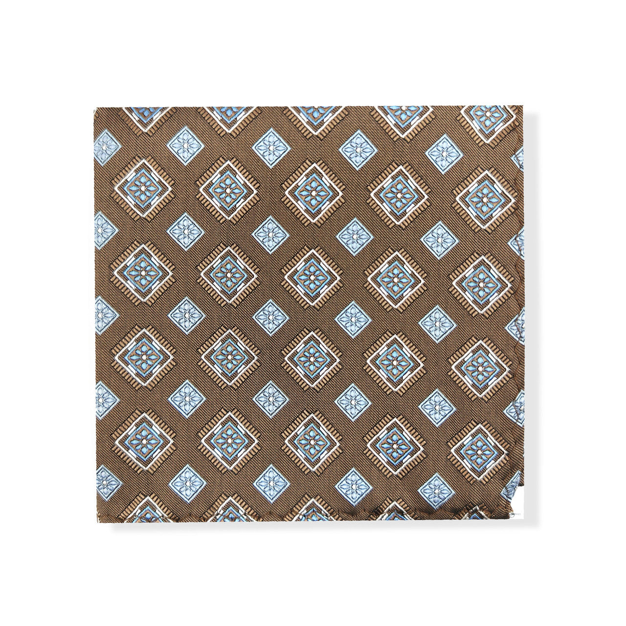 Brown Blue Square Geometric Tie & Pocket Square Set-1