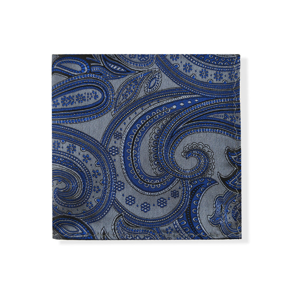 Grey Blue Paisley Tie & Pocket Square Set-1