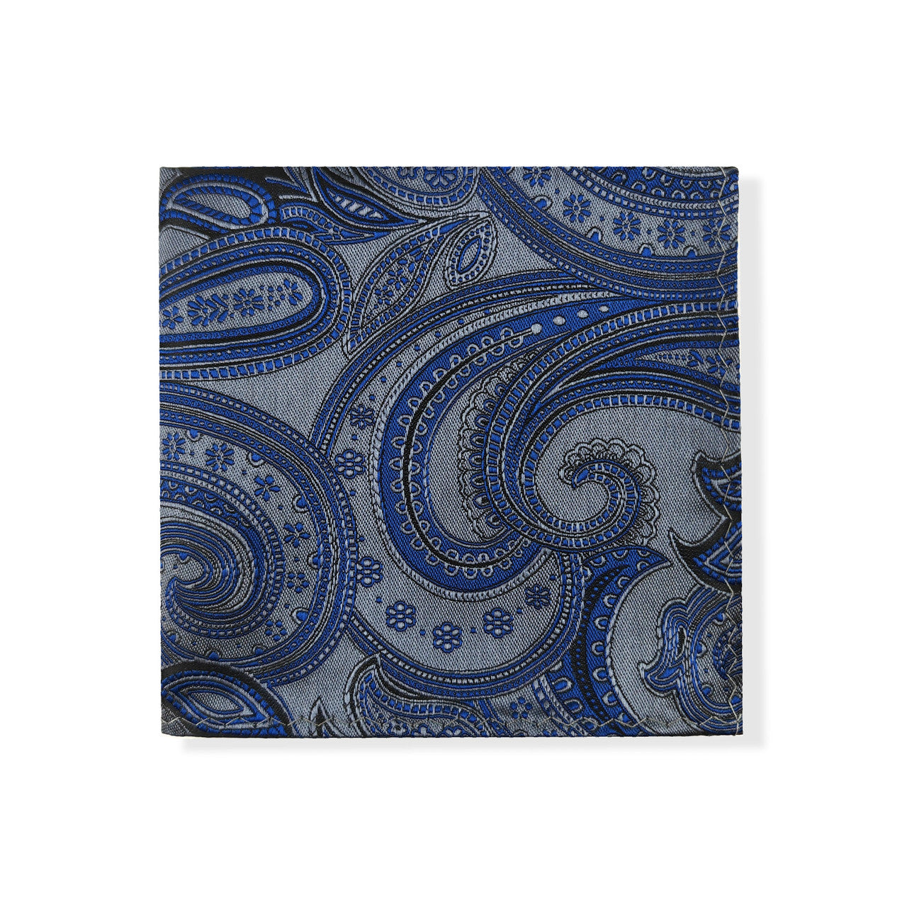 Grey Blue Paisley Tie & Pocket Square Set-1