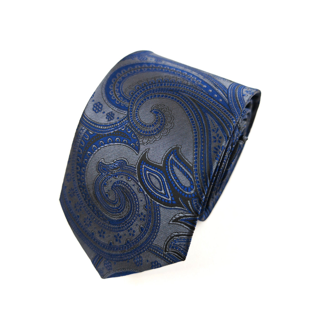 Grey Blue Paisley Tie & Pocket Square Set-2