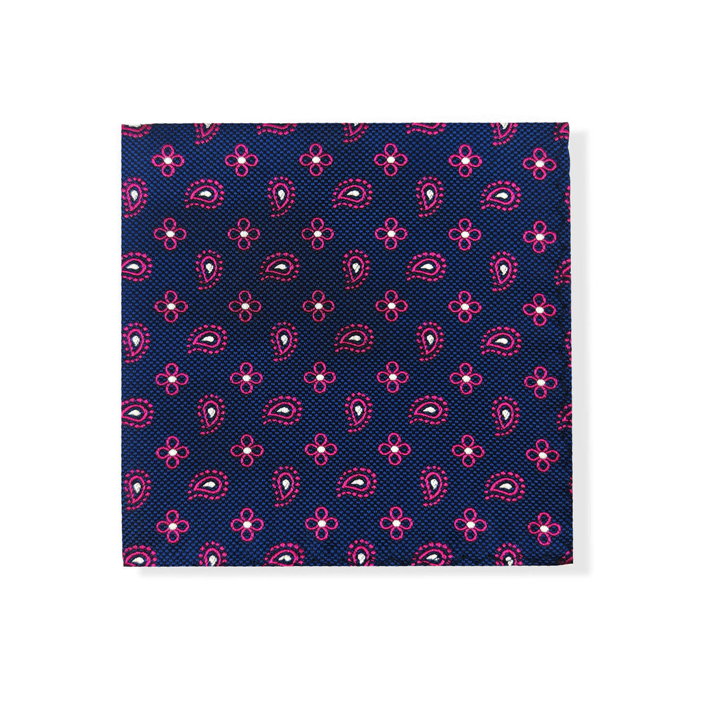 Navy Magenta Geometric Tie & Pocket Square Set-2