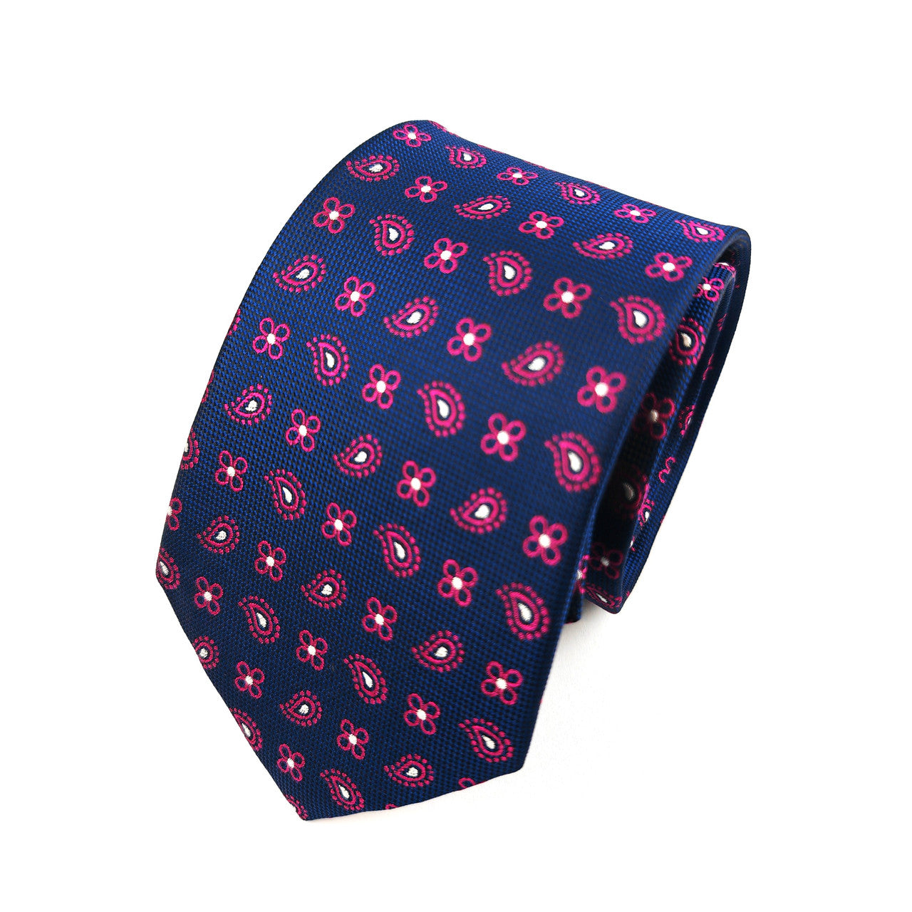 Navy Magenta Geometric Tie & Pocket Square Set-1