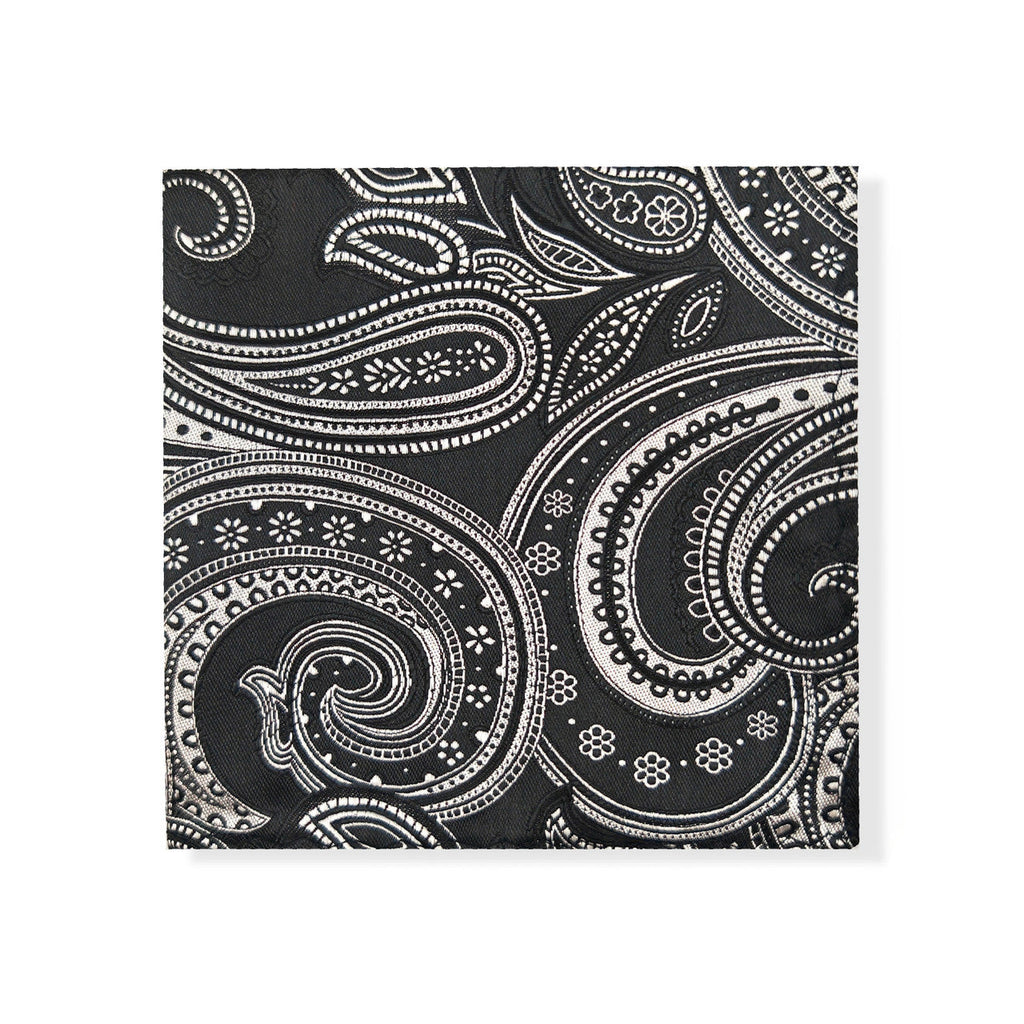 Black Silver Paisley Tie & Pocket Square Set-1