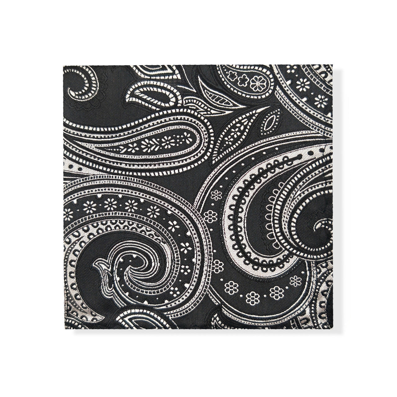Black Silver Paisley Tie & Pocket Square Set-1
