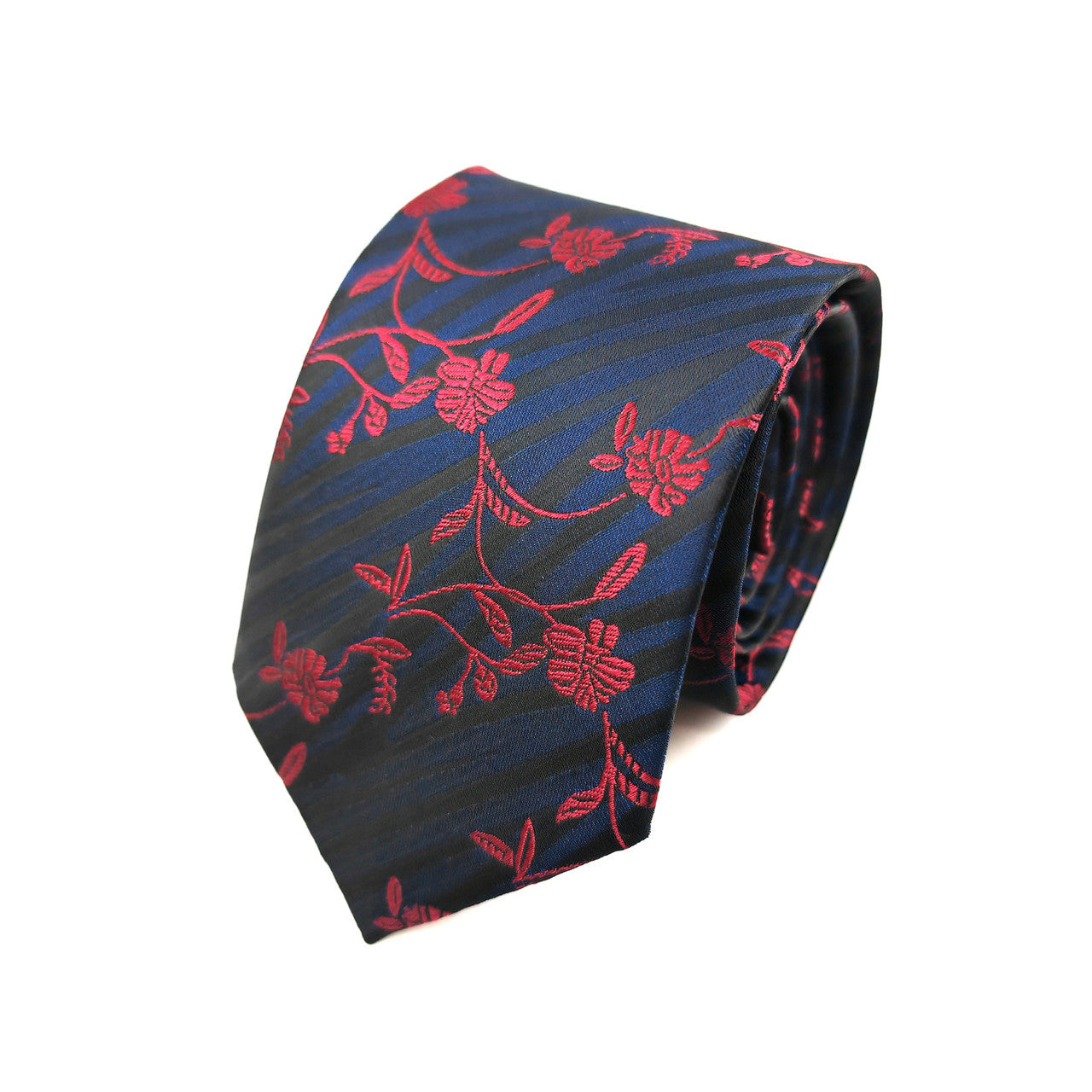 Navy Burgundy Floral Tie & Pocket Square Set-1