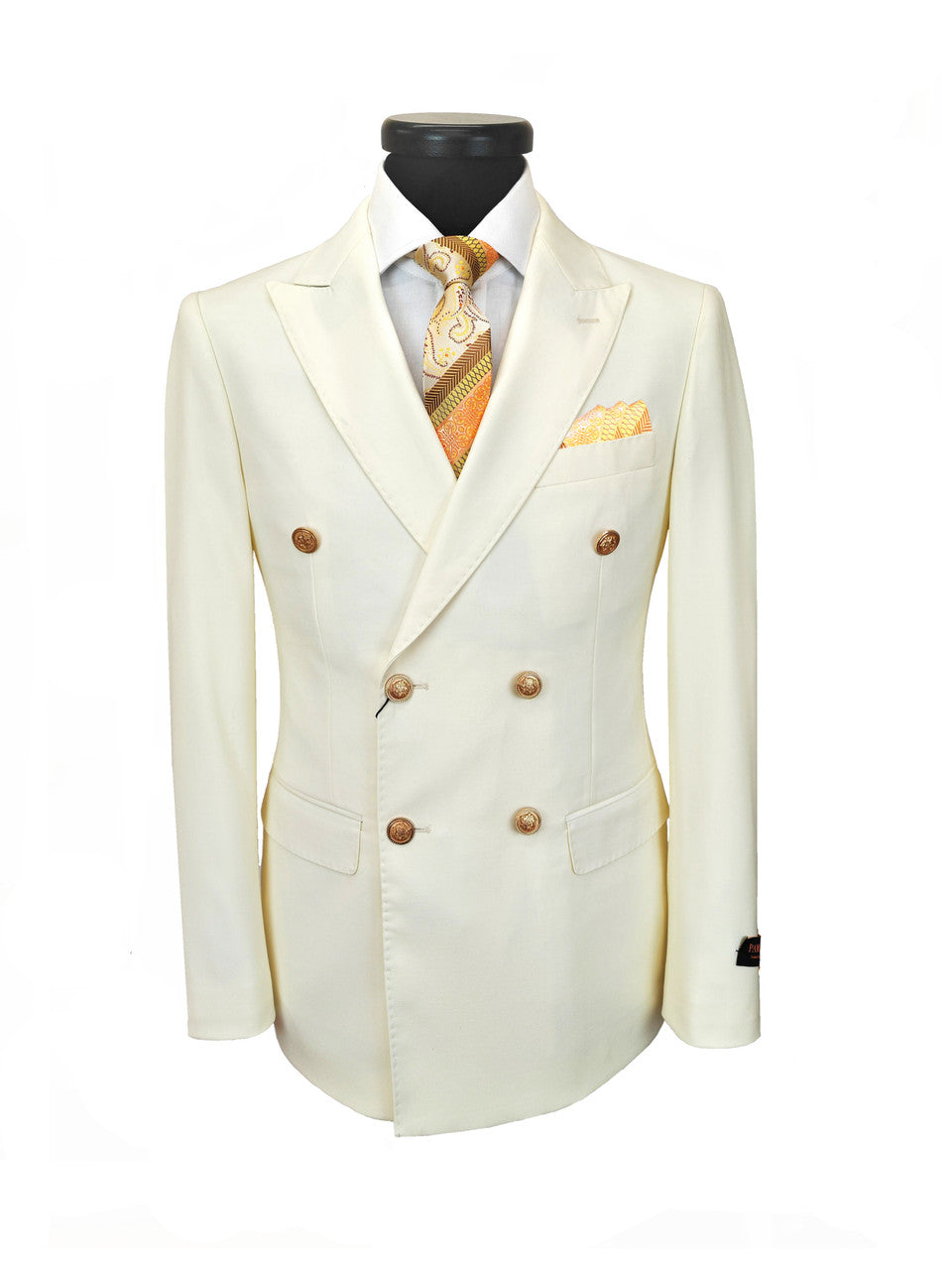 Ivory Double Breasted Suit with Gold Button-2