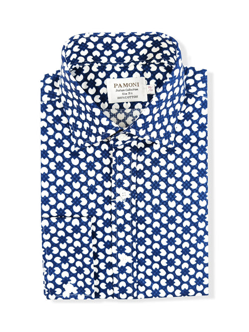 Blue and White Geometric Print Shirt-1