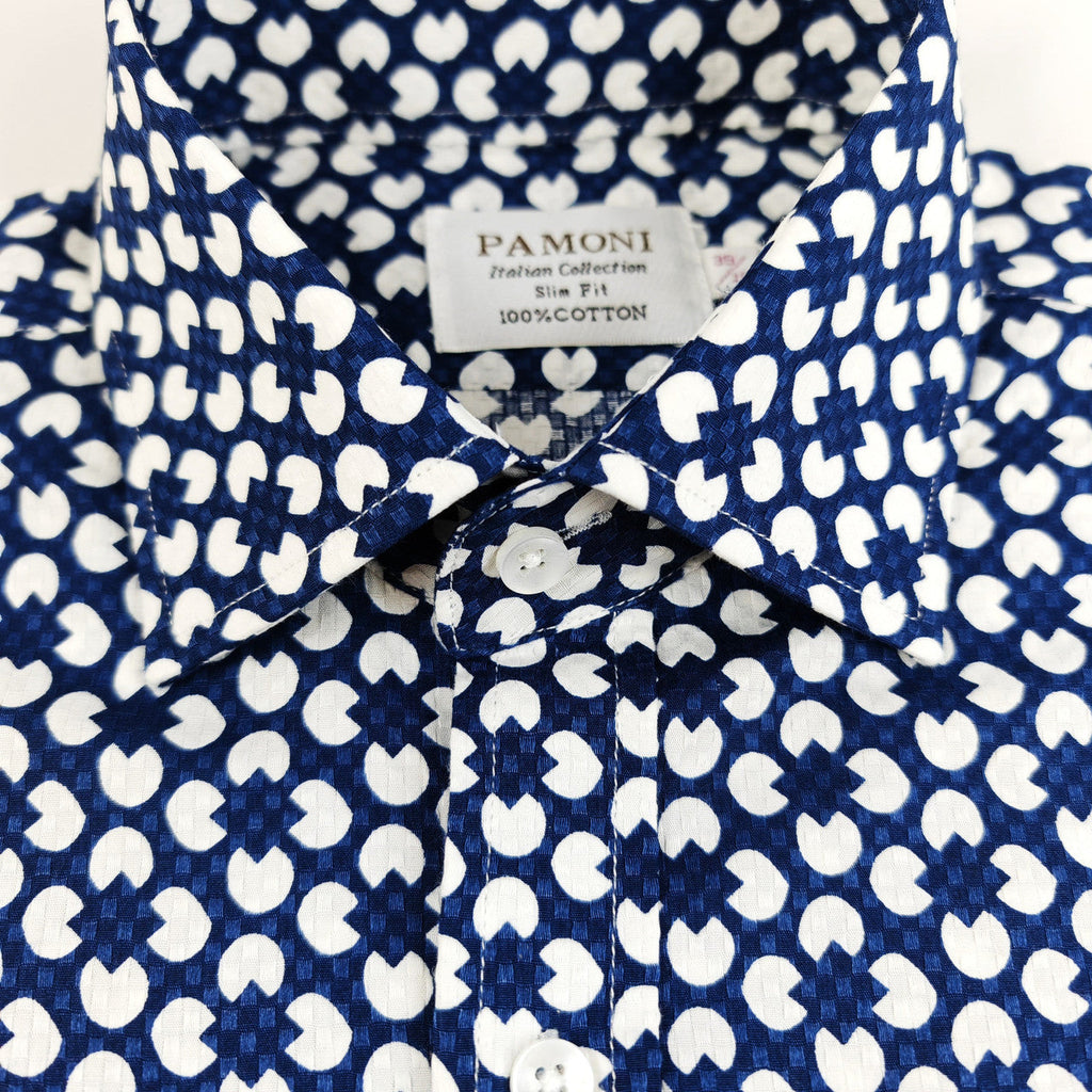 Blue and White Geometric Print Shirt-2