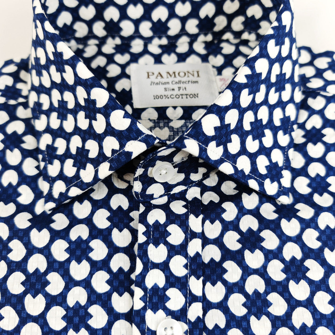 Blue and White Geometric Print Shirt-2