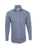 Blue and White Geometric Print Shirt-0