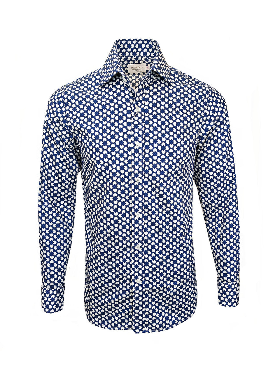 Blue and White Geometric Print Shirt-0