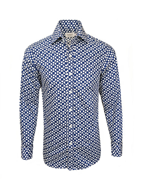 Blue and White Geometric Print Shirt-0