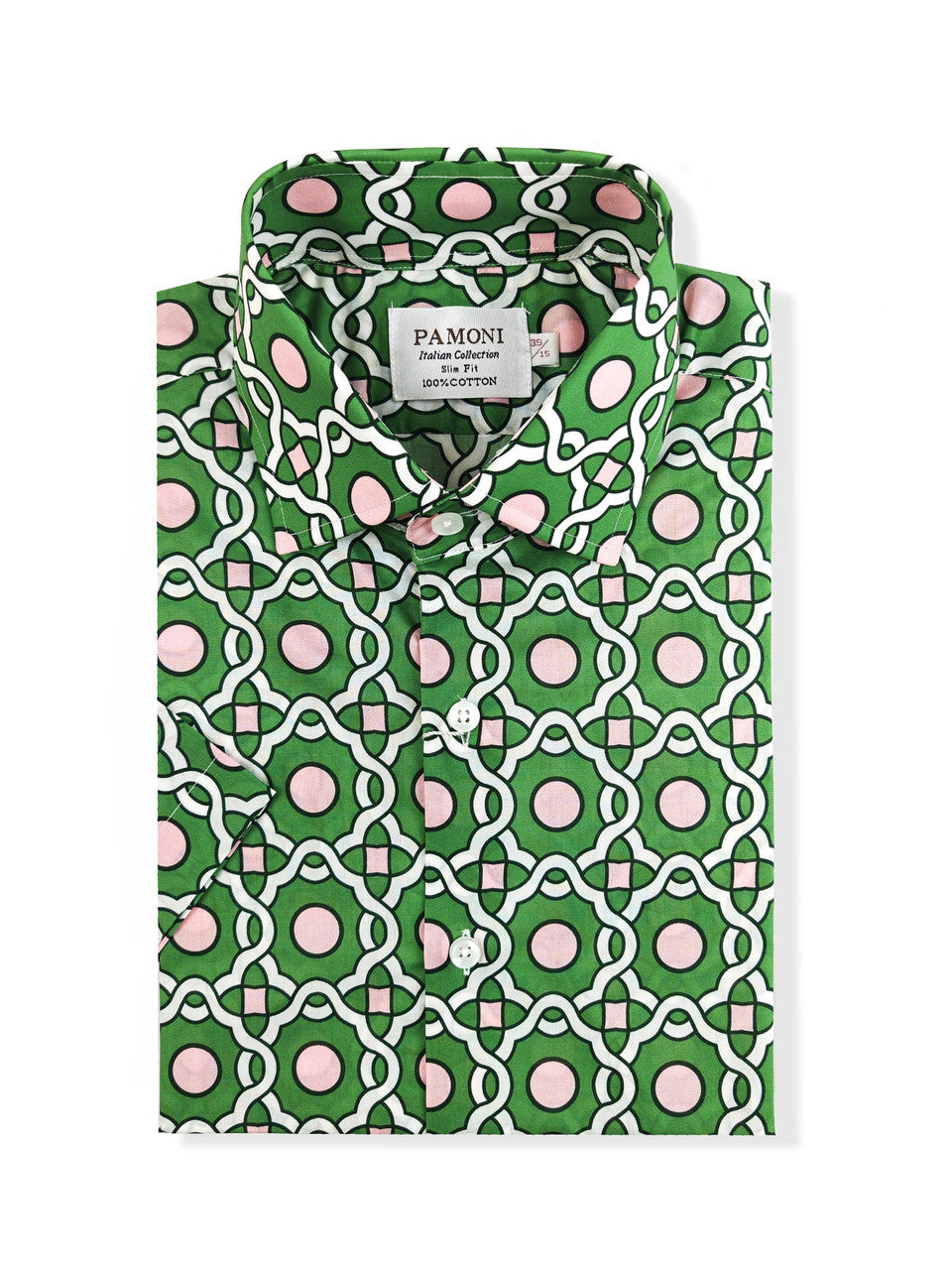 Green with Pink and White Geometric Print Short Sleeves Shirt-1