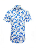White and Blue Floral Print Short Sleeves Shirt-0
