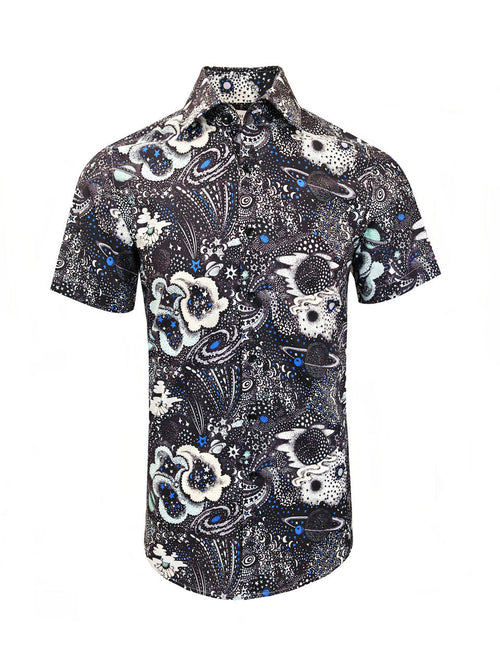 Black and White Floral Print Short Sleeves Shirt-0