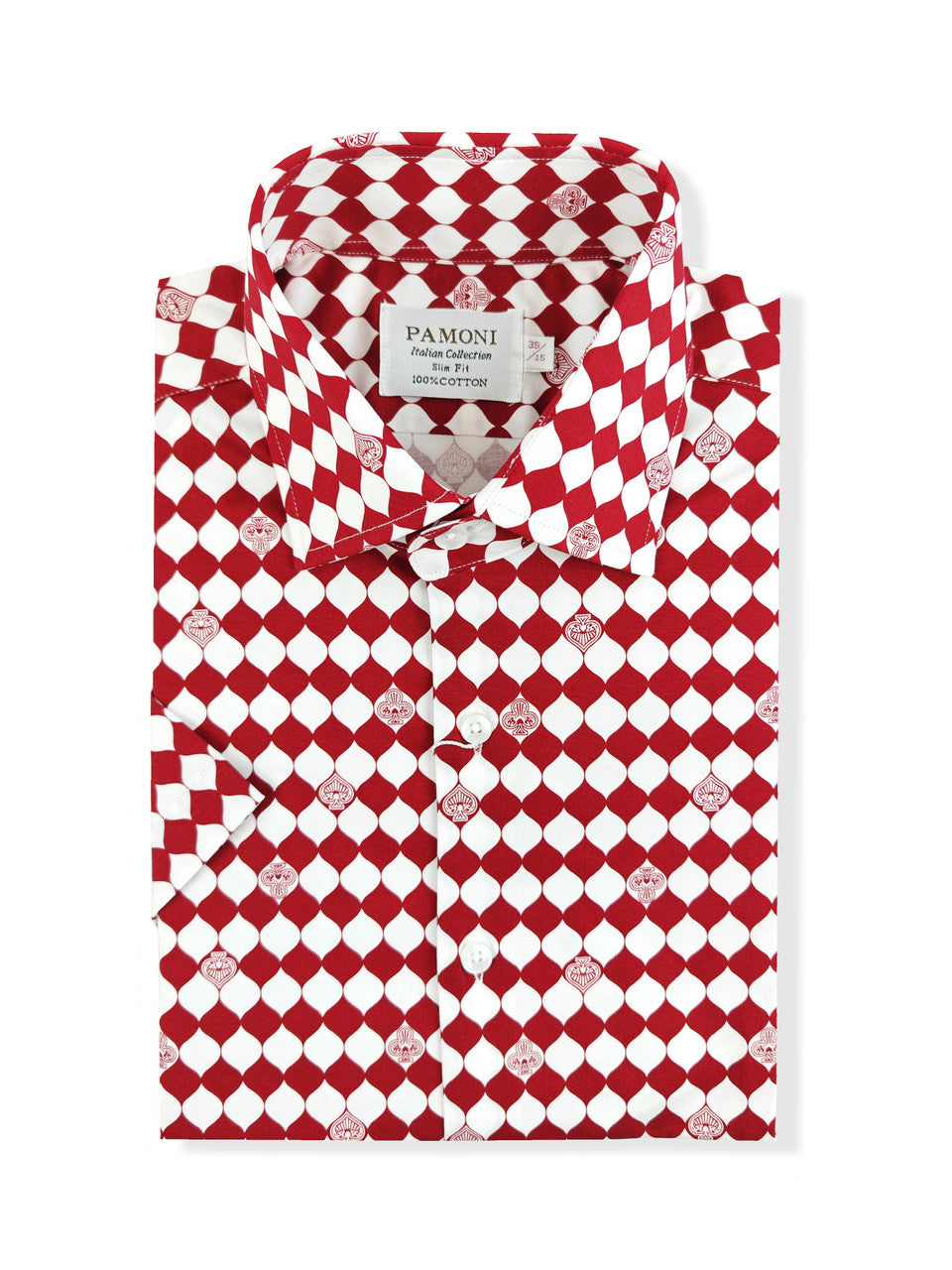 Red Diamond Poker Print Short Sleeves Shirt-1