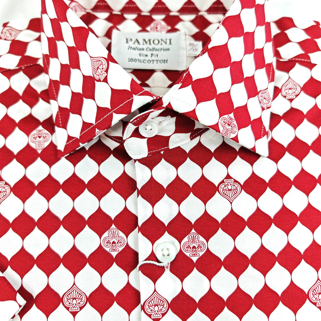 Red Diamond Poker Print Short Sleeves Shirt-2