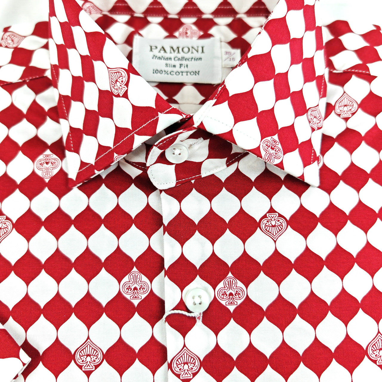 Red Diamond Poker Print Short Sleeves Shirt-2