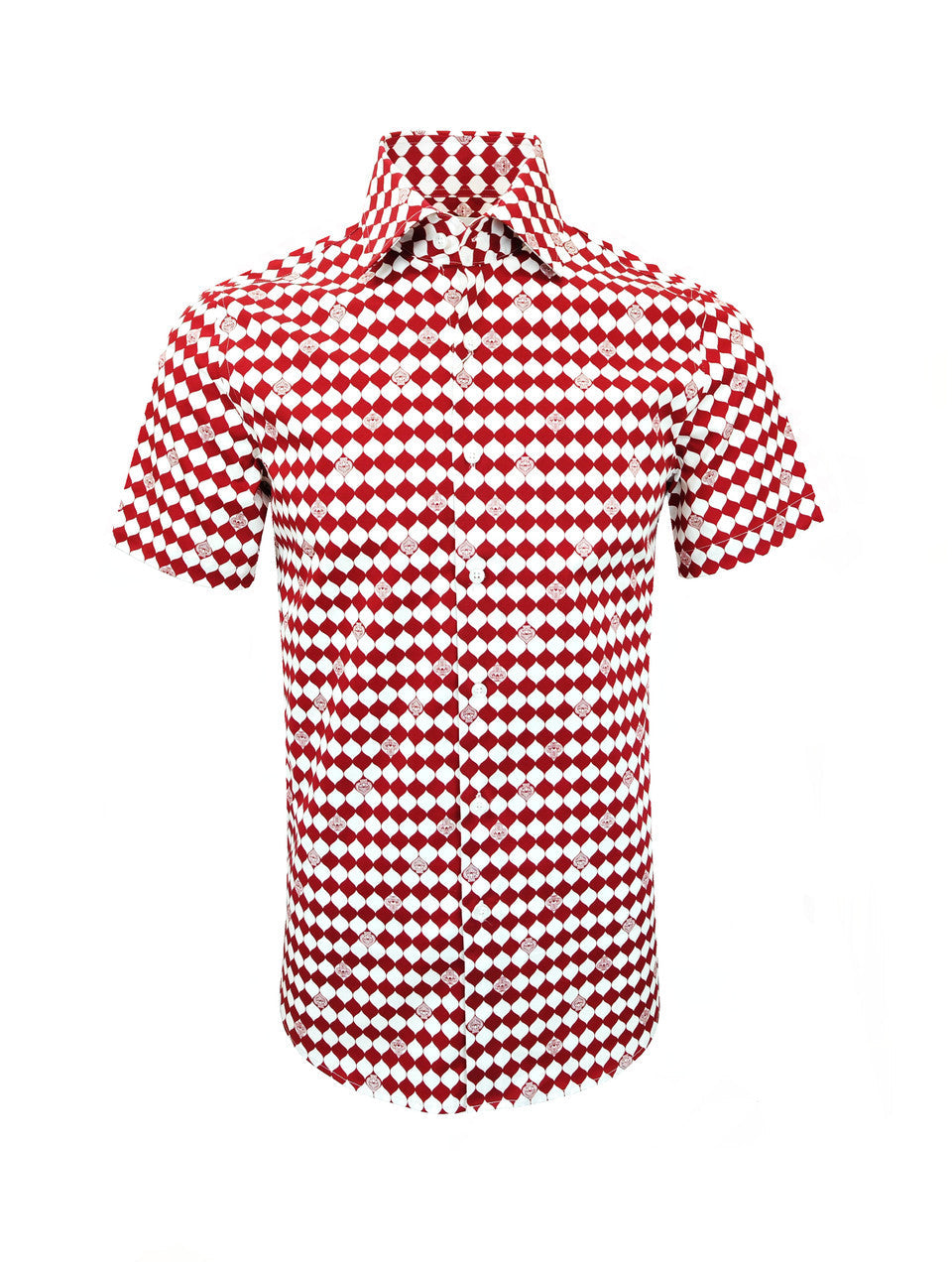 Red Diamond Poker Print Short Sleeves Shirt-0