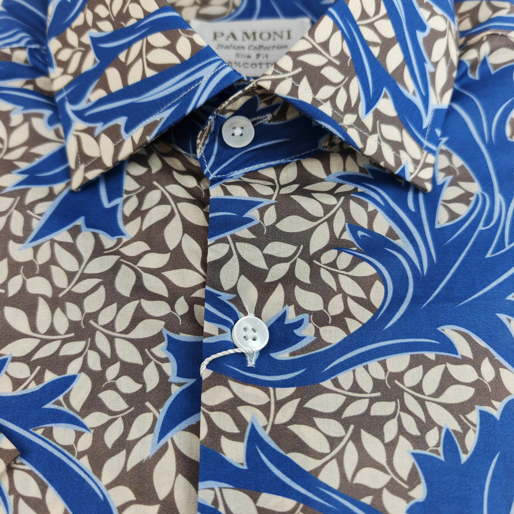 Blue and Brown Floral Print Short Sleeves Shirt-2