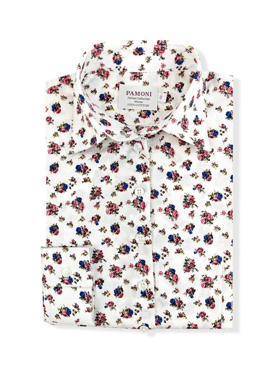 White Pink and Blue Flower Print Women's Shirt-1