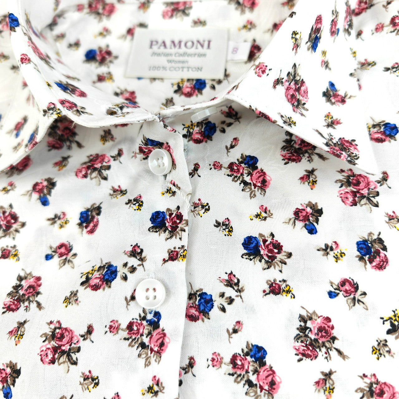 White Pink and Blue Flower Print Women's Shirt-2