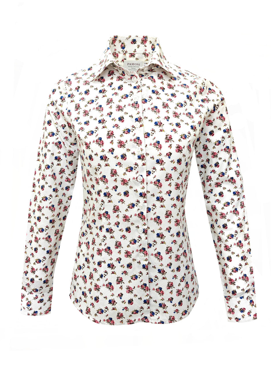White Pink and Blue Flower Print Women's Shirt-0