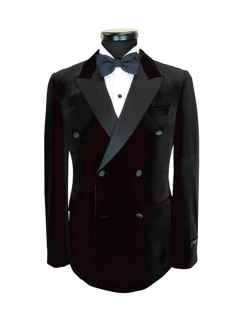Black Double Breasted Velvet Tuxedo Blazer-0