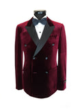 Burgundy Double Breasted Velvet Tuxedo Blazer-0