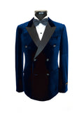 Navy Double Breasted Velvet Tuxedo Blazer-0