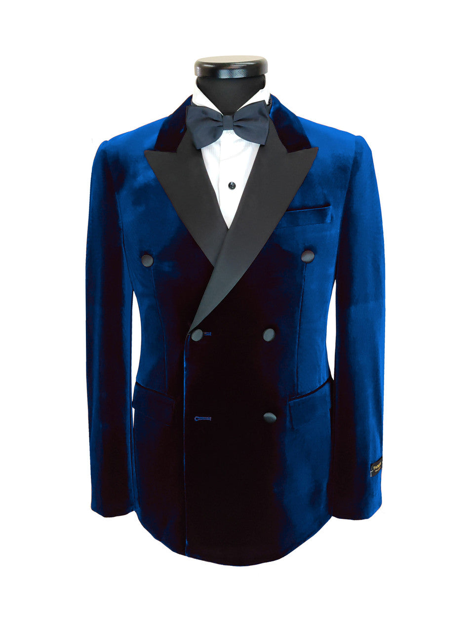 Royal Blue Double Breasted Velvet Tuxedo Blazer-0