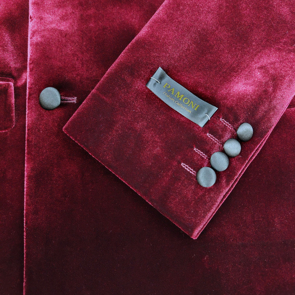 Burgundy Double Breasted Velvet Tuxedo Blazer-1