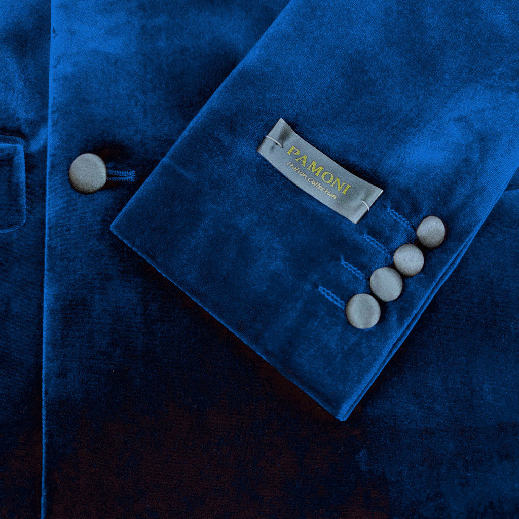 Royal Blue Double Breasted Velvet Tuxedo Blazer-1