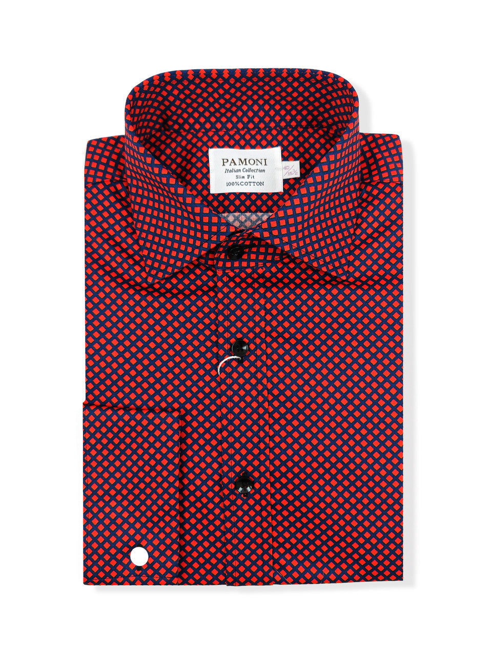 Men's Slim Fit Red & Blue Geometric Print Shirt-1