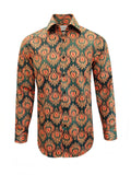 Men's Slim Fit Green Orange Patterned Shirt-0
