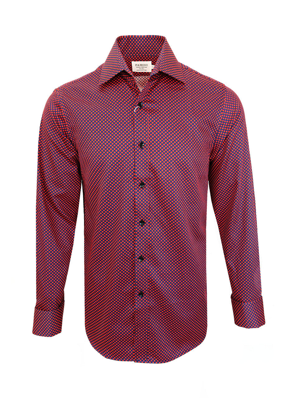 Men's Slim Fit Red & Blue Geometric Print Shirt-0