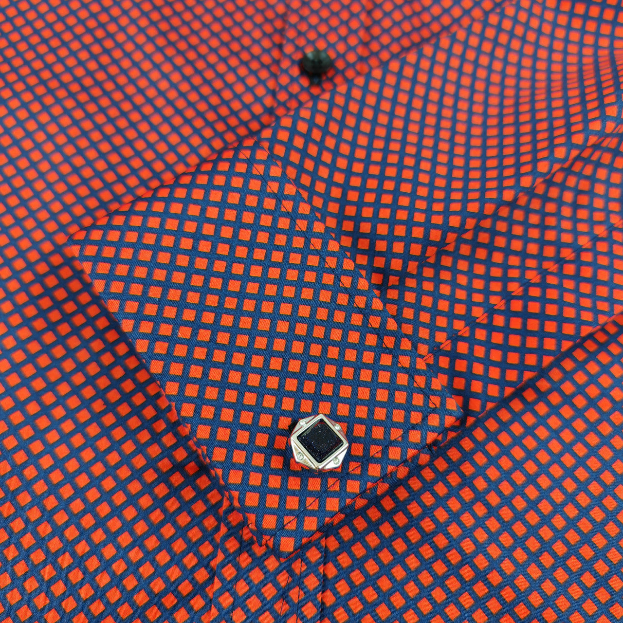 Men's Slim Fit Red & Blue Geometric Print Shirt-2
