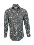 Men's Slim Fit Grey Monochrome Floral Pattern Shirt-0