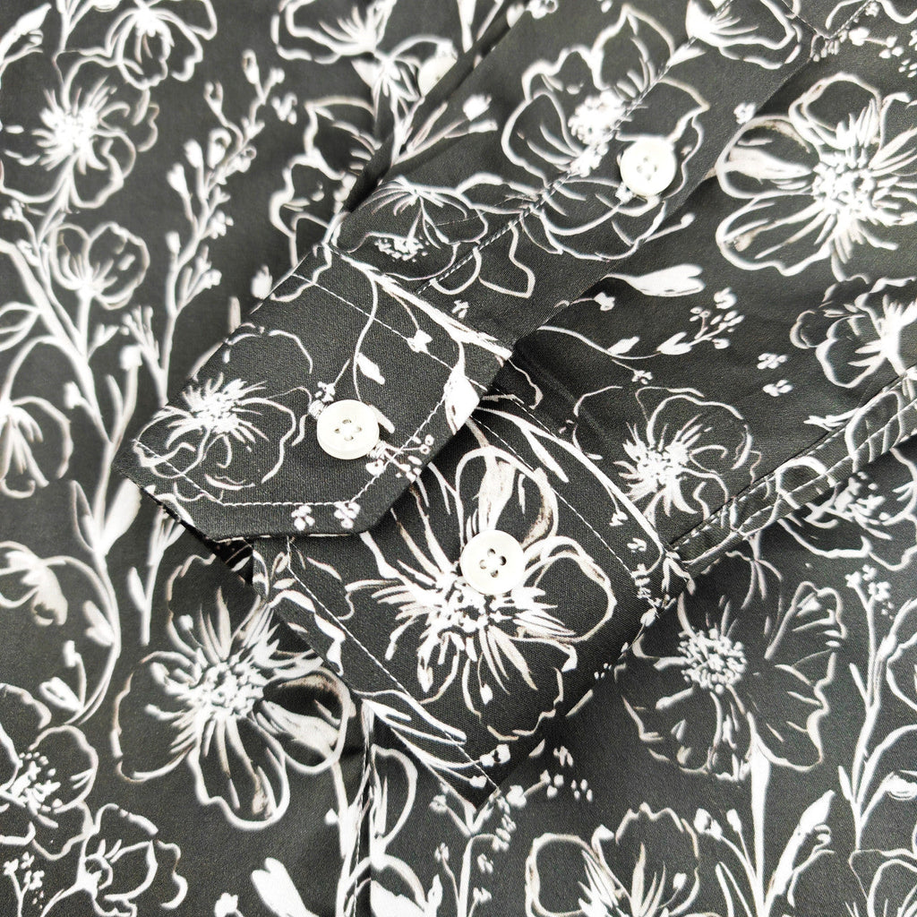 Men's Slim Fit Grey Monochrome Floral Pattern Shirt-2