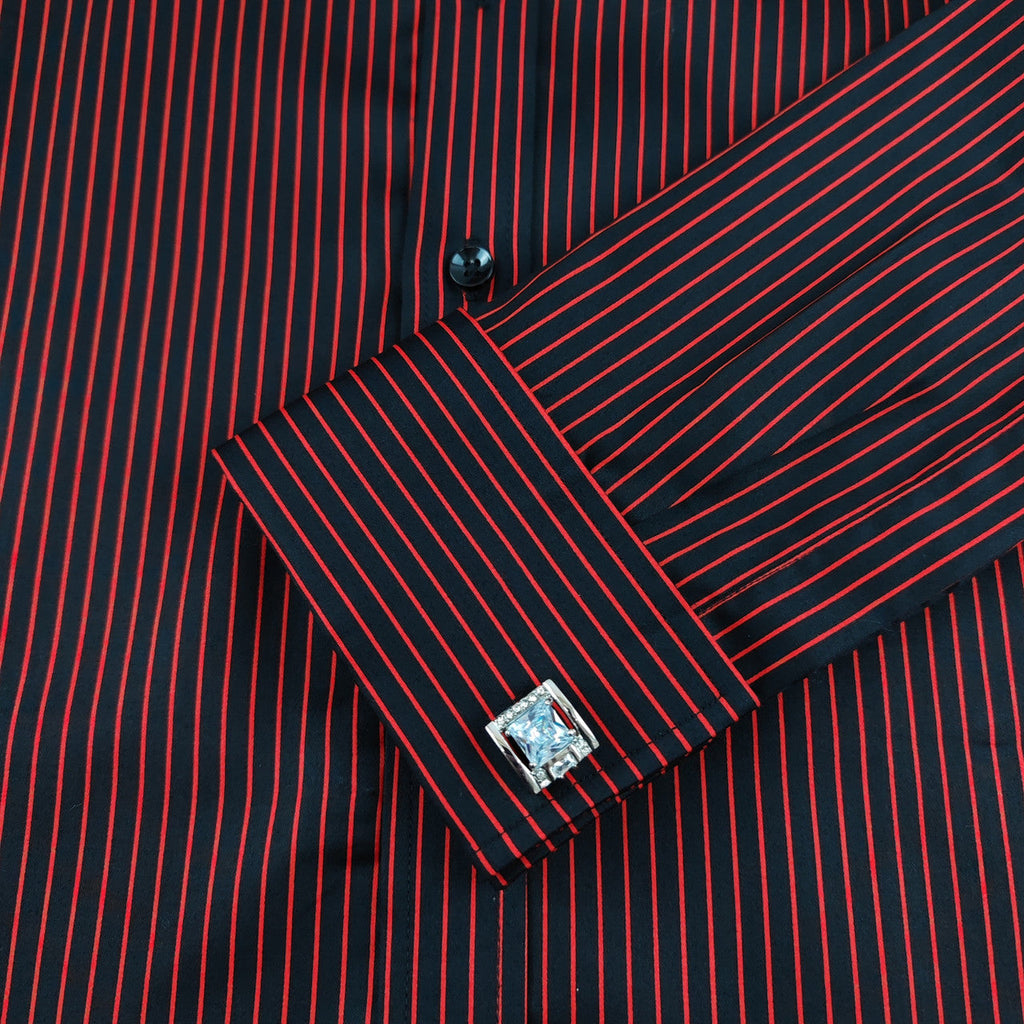 Men's Slim Fit Black & Red Striped Shirt-2