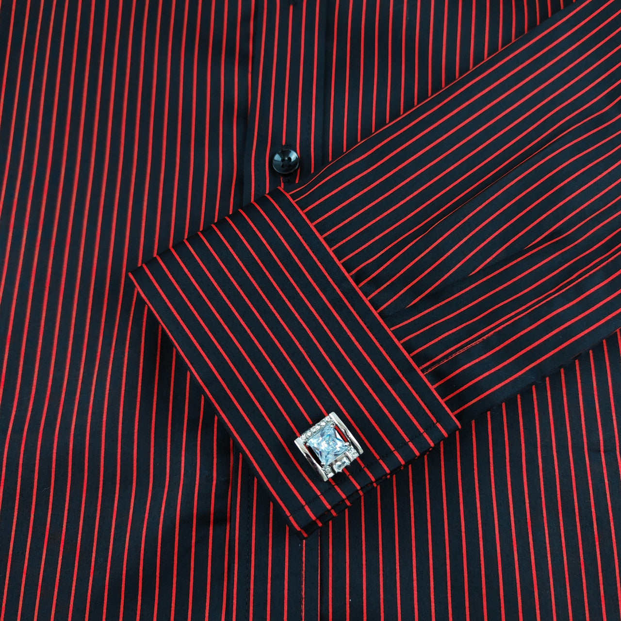 Men's Slim Fit Black & Red Striped Shirt-2
