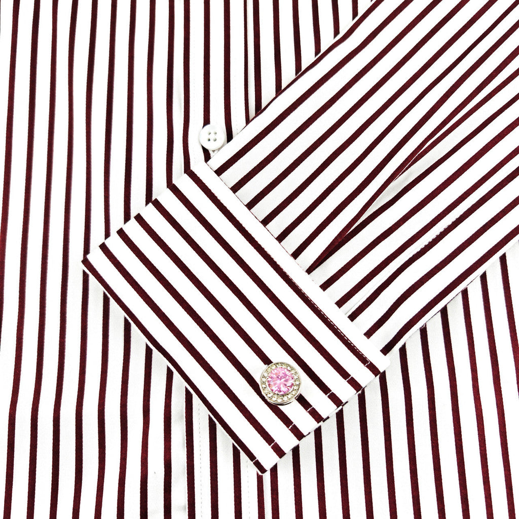 Men's Slim Fit Red & White Striped Shirt-2