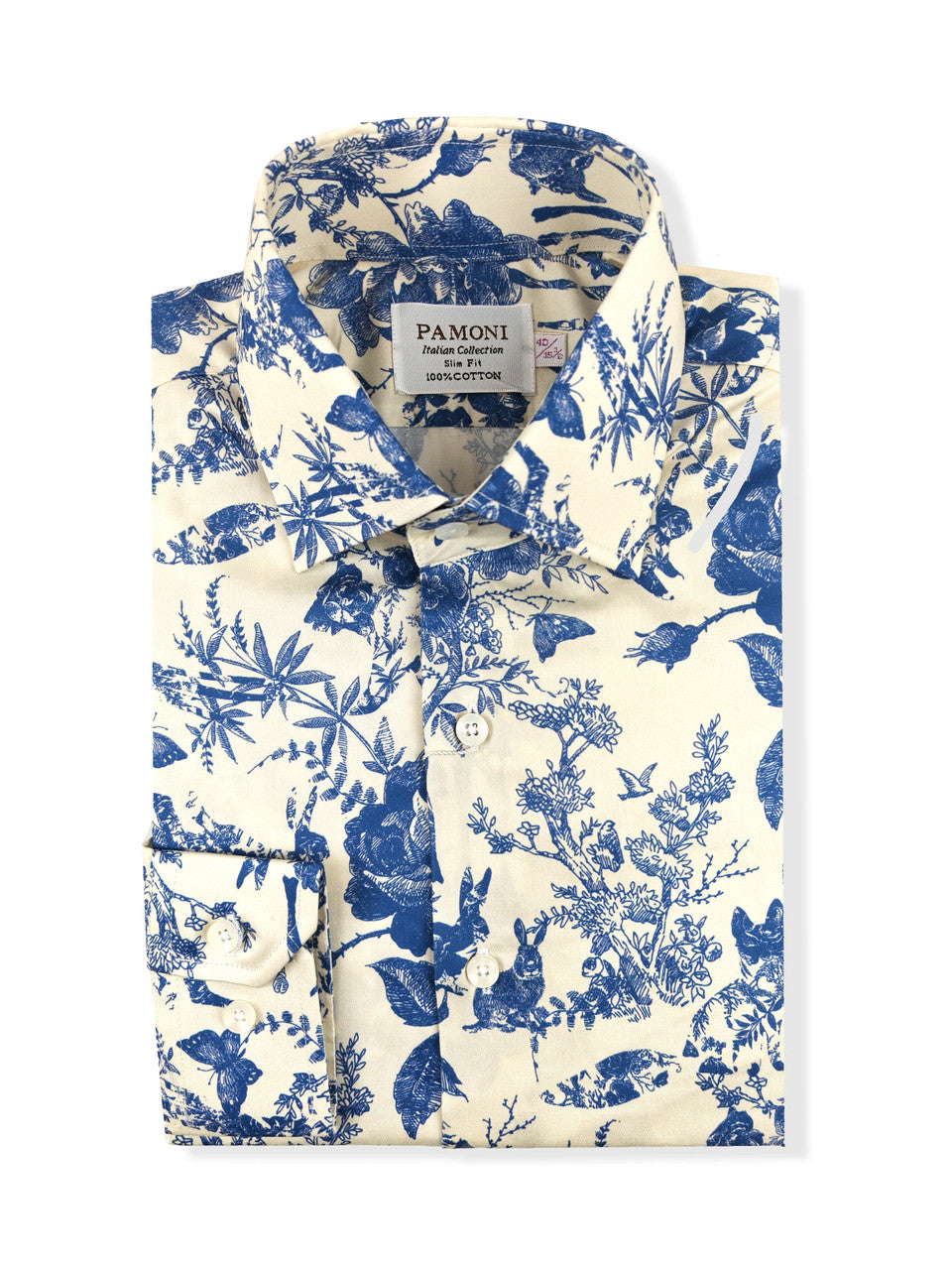 Men's Slim Fit Blue & White Nature Print Shirt-1