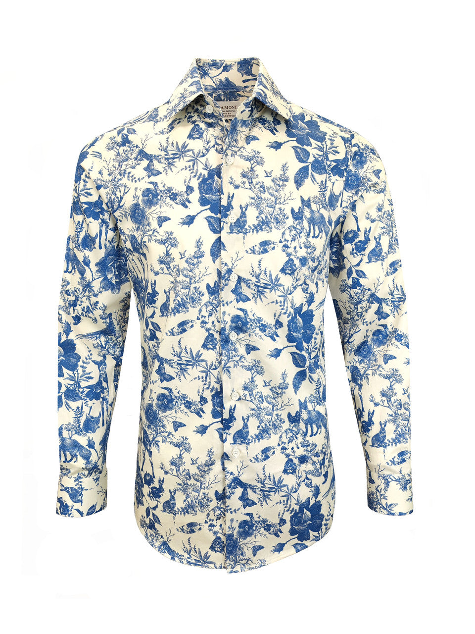 Men's Slim Fit Blue & White Nature Print Shirt-0